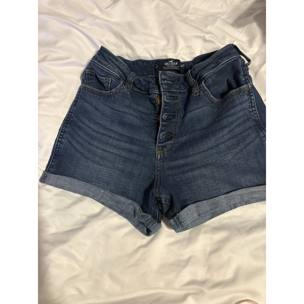 Hollister Curvy High-Rise Denim Shorts Dark Wash Button Fly W27 253
